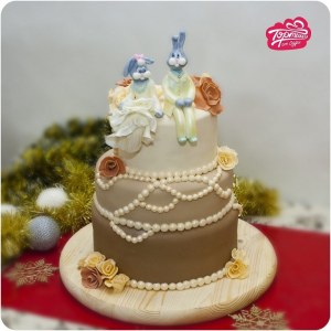 Торт свадебный - Жемчужный с зайками