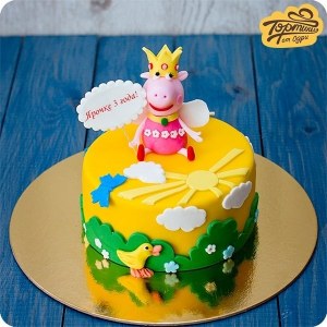 Детский торт - Свинка Пепа на полянке