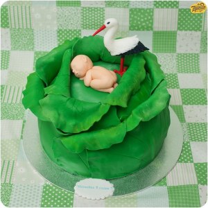 Торт детский - Аист с малышом в капусте